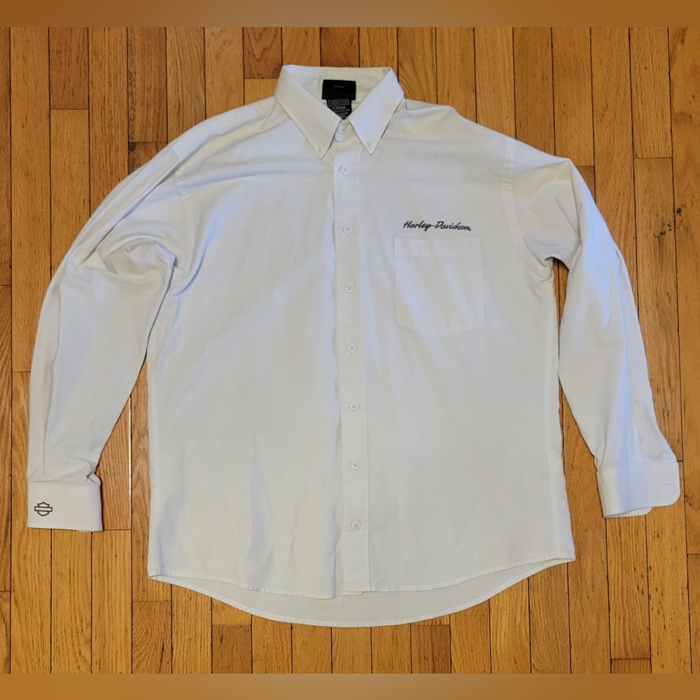 HARLEY-DAVIDSON CASUAL BUTTON DOWN WHITE LONG SLEEVE SHIRT MENS SIZE LARGE